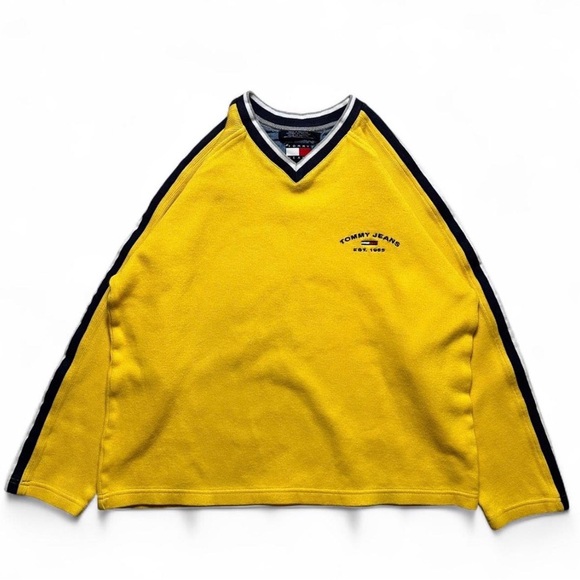 Tommy Hilfiger Other - Vintage 90s Tommy Hilfiger Mens Yellow Knitted Ribbed Sweater Sweatshirt V-Neck